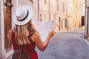 girl travelling with map